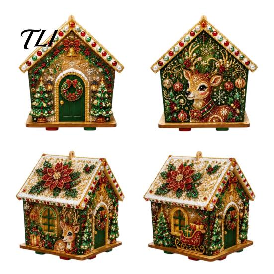 Urlaubsparty-Zubehör DIY Weihnachts-Kunstmalerei mit künstlichen Perlen, Hängender Anhänger-Bausatz, 3D-Perlen Lebkuchenhaus-Dekoration Haus Handgefertigte Miniatur