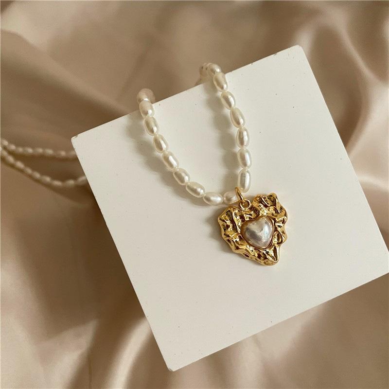 Romantic Wrinkle Love Heart Natural Freshwater Pearl 14K Gold Filled Female Pendant Necklace  No Fade Wedding Gifts