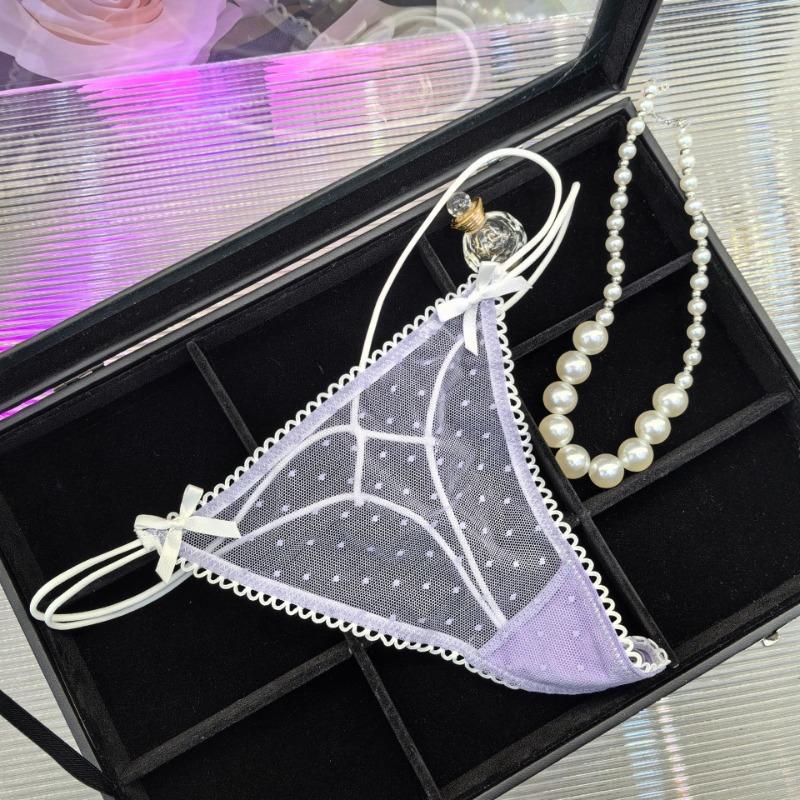 Temptation Thin Dots Transparent Sexy Women's Underwear Sweet Girl Bow Mesh Hollow Out Panties Cotton Crotch Cute Thongs