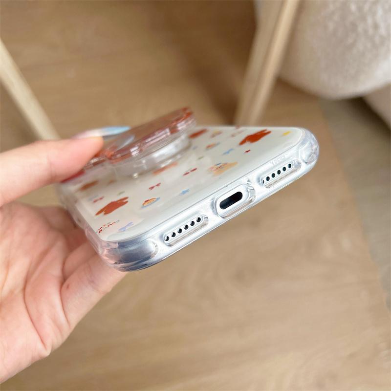 Kawaii Gingerbread Dog 3D Pop Stand Clear Phone Case For iPhone 15 16 17 Pro Max INS Cute Shockproof Protective Cover