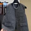 Women's Sleeveless Wool Fashion Suit: Single-Breasted Vest with Semi-Elastic Waist and Casual Wide-Leg Pants