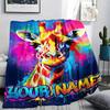 1PC Custom Name Giraffe Floral Name Art Patterned Flannel Blanket Suitable For All Seasons for Home Decor Warmth and Comfort Gifts Holiday Present_lx