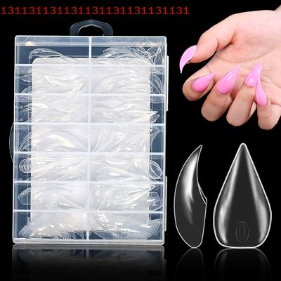 Eagle's Talon 70/140/150pcs Short Curved Stiletto False Nail Tips Clear Soft Fake Nails Extensions for DIY Nail Salon Manicure
