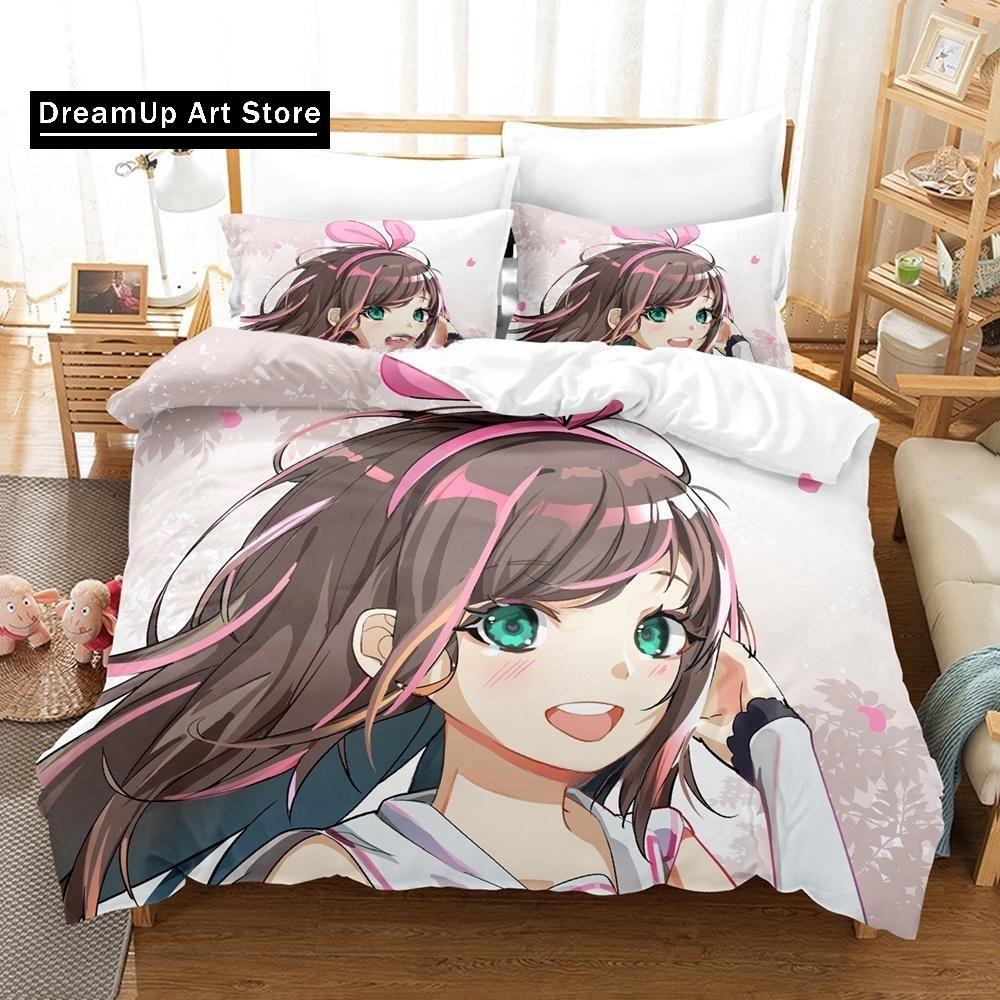 3d Printing anime Kawaii Girls Kizuna AI Bedding Set Single Twin Full Queen King Size Bed Set Adult Kid Bedroom Duvet cover Sets