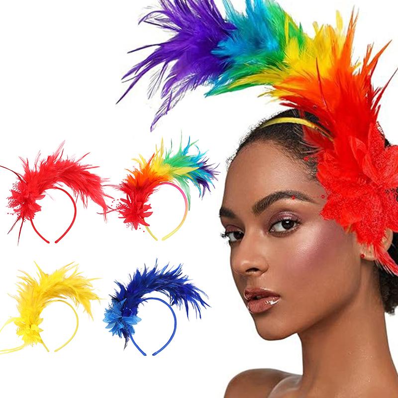 Women'S Feather Fascinator Colored Headband Hair Accessories For Women Tea Party Stage Performance Headpiece