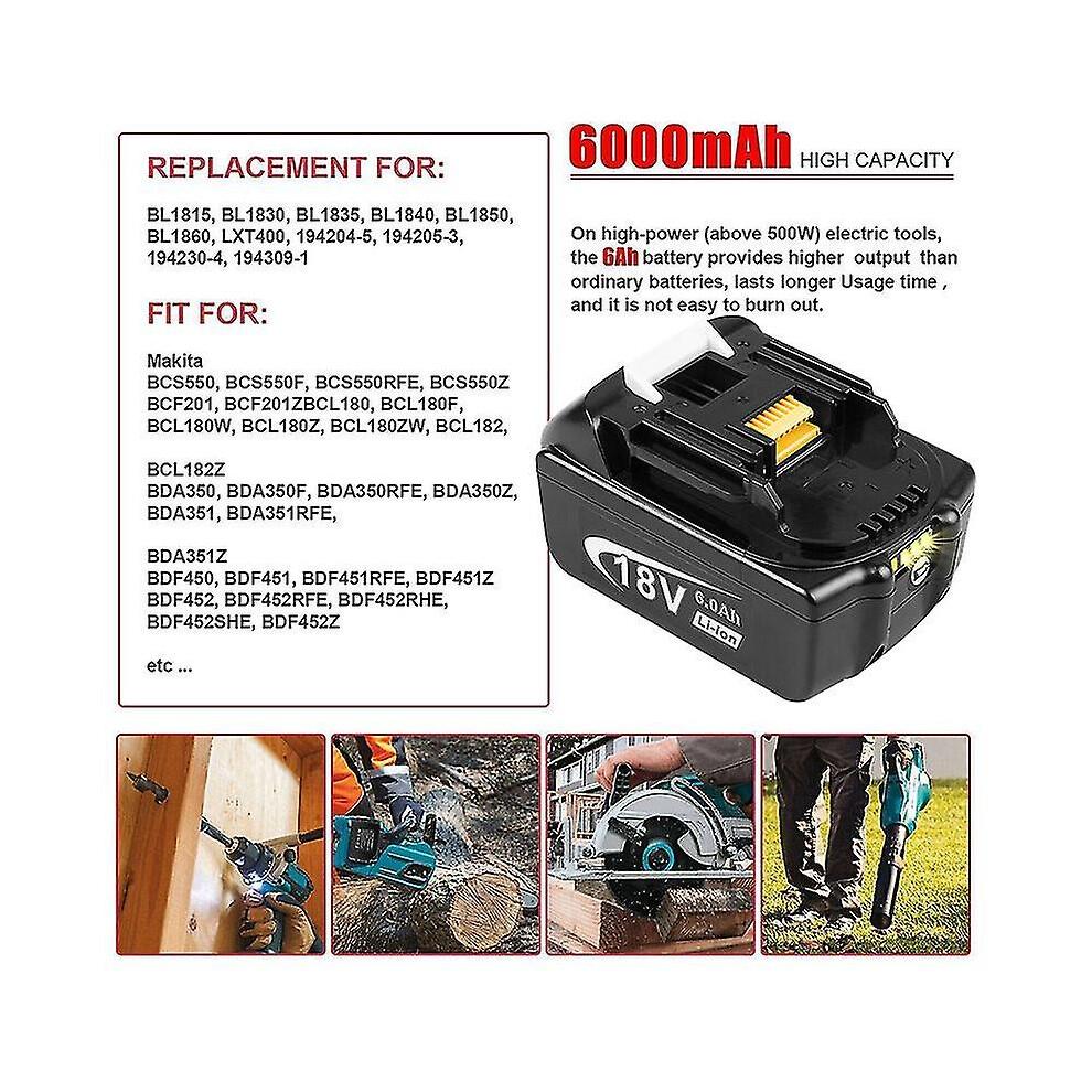 2 Pack For Makita 18v Battery 6.0 Ah Lxt Li-ion Bl1850b Bl1830b Bl1860b Cordless,100% New