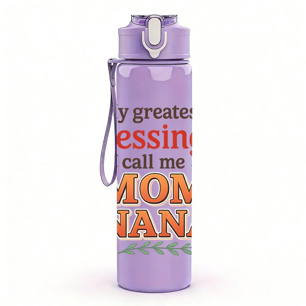 1PC Mom Nana Blessings Floral Text 750ml Color Plastic Sports Water Bottle Leakproof Flip Straw Lid Suitable for Sports Office Home Use