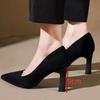 2025Elegant High  Classic Black Pumps Summer Pointed Toe Party Wedding Shoes Woman Square Heel Office