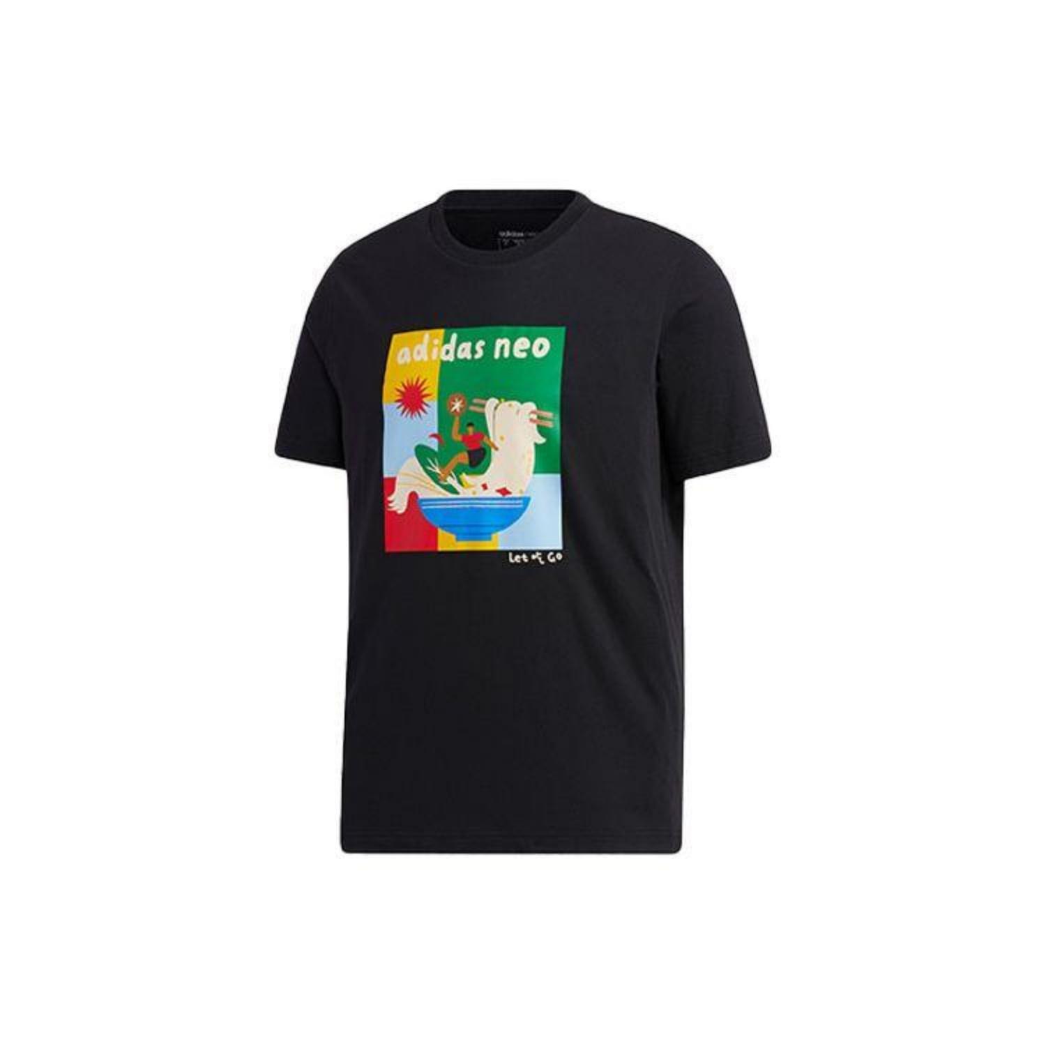 adidas Neo Cartoon Print Casual Sports Round Neck T-Shirt Men Tops Black GP5814 S чёрный