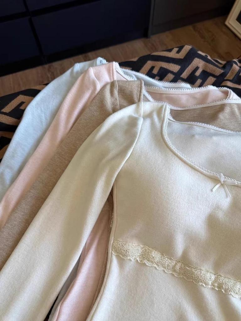 2025 Korean Style V-Neck Solid Color Slim Fit Women's Warm Long Sleeve Base Layer Top