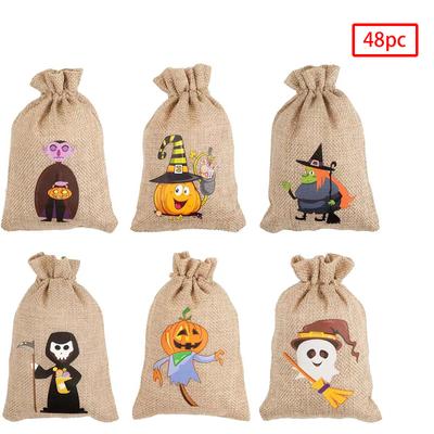 48 Pcs Halloween Brulap Candy Bags,4 X 6 Inch Small Gift Bags Goodie Bags With Drawstring Halloween Party Bag Candy Bag,Halloween Decoration
