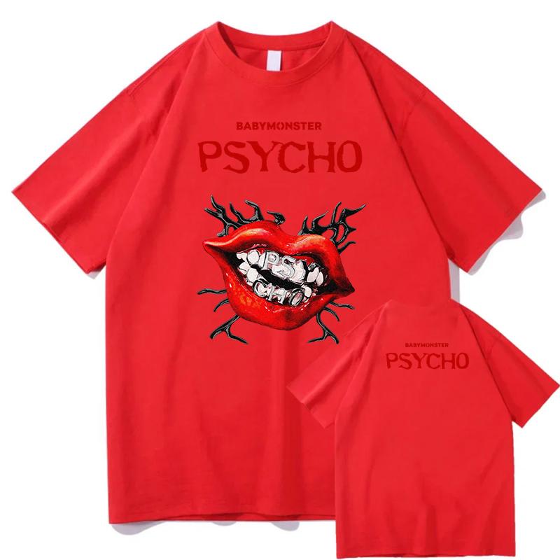 Nouveaux T-shirts BABYMONSTER PSYCHO Impression Graphique T-shirts en Coton Coupe Ample Mode T-shirt Femme Vêtements Homme Hauts de Qualité Streetwear