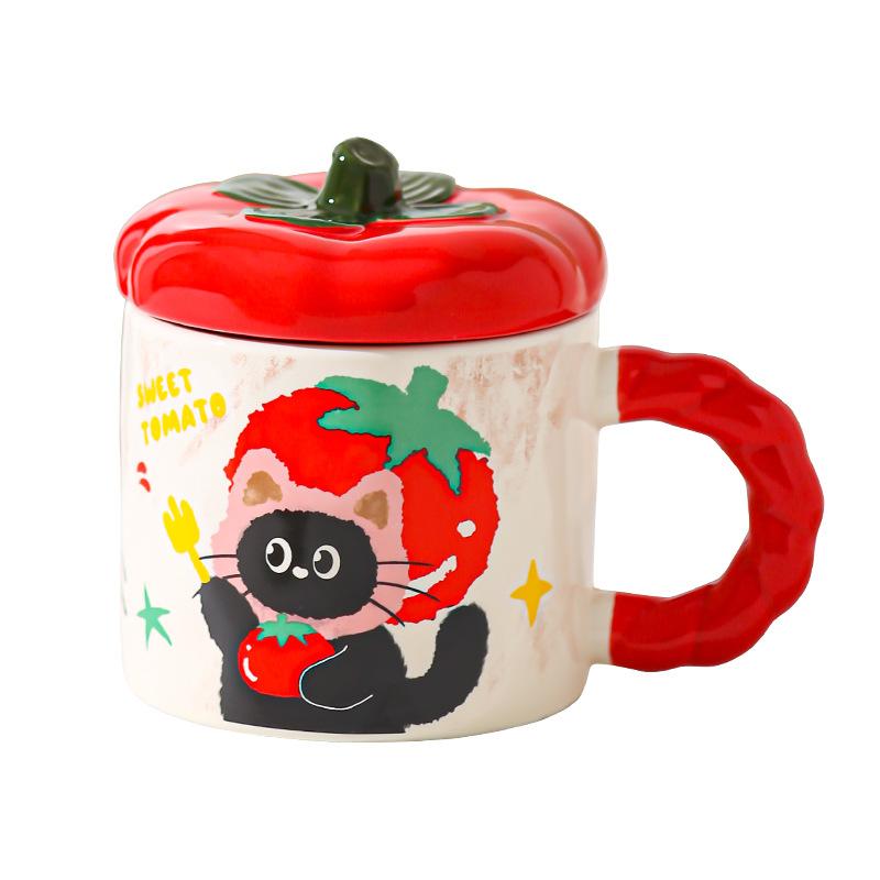 Persimmon Ruyi Ceramic Mug Cute Water Cup High Precision Birthday Gift Cup with Lid Coffee Cup Breakfast Cup