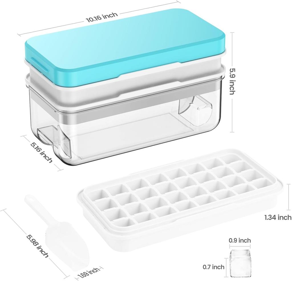 Ice Cube Tray with Lid and Bin Ice Trays for Freezer Ice Cube Trays for Freezer with 2 trays Container Lid&Ice Scoop BPA Free