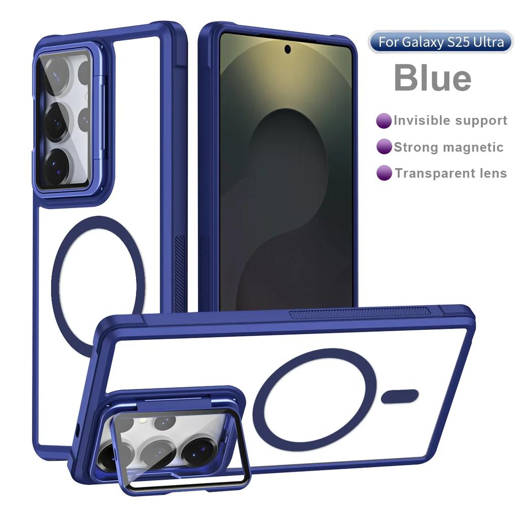 Funda Magnética para Teléfono Sensible a la Piel Para Samsung S26 Ultra S24 Plus S23 S22 S21 FE S25 Ultra Para Magsafe Soporte de Cristal para Cámara Cubierta