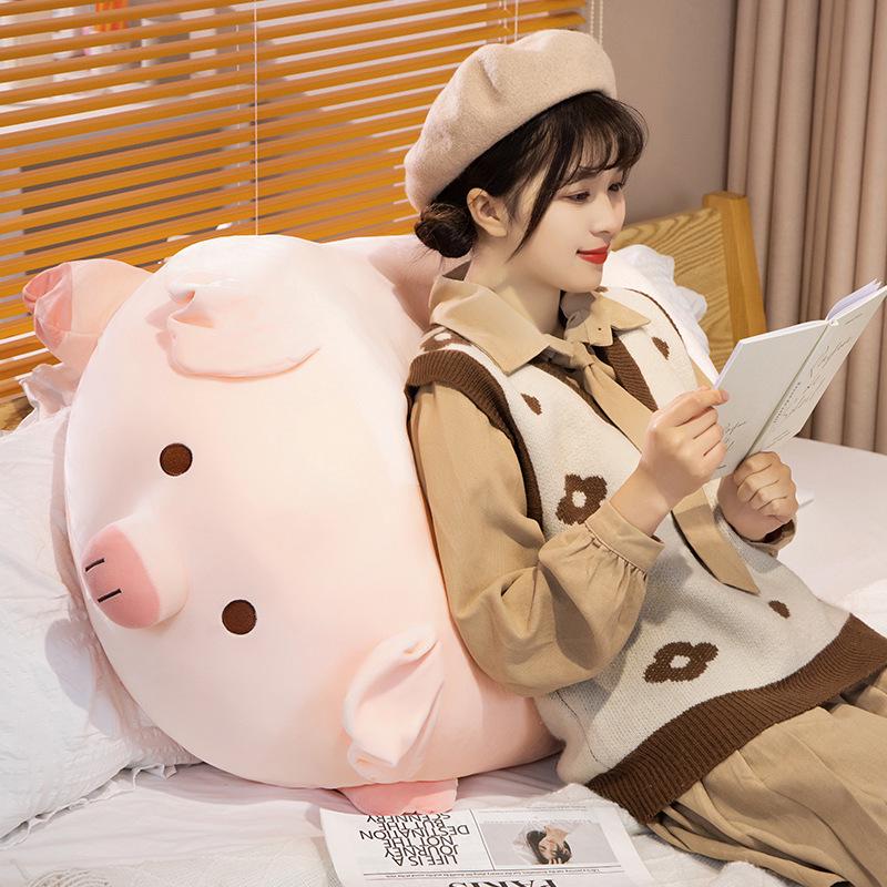 Extra Large Super Soft Pig Plush Toy - Lying Pig Hugging Pillow for Sleeping and Backrest