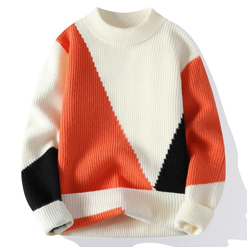 Men S Thick Half High Neck Long Sleeve Pullover Knit Sweater Korean Style