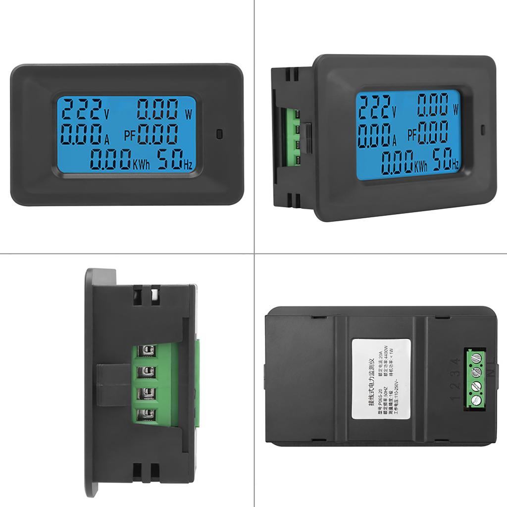 6 in 1 AC Meter Voltage 110V‑250V Current 20A Power Factor KWH Frequency