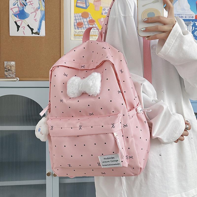 Schoolbag Schoolbag Junior High School Girl Heart Polka Dot Bow Backpack Versatile High Value Female Student Backpack