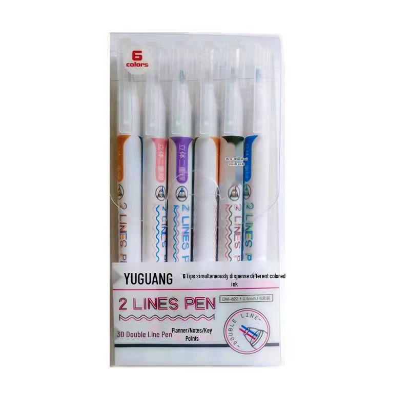 Wangdins Double-Line 3D Fluorescent Pen - Two-Color DIY Journal & Student Highlight Marker 0.5mm Tip