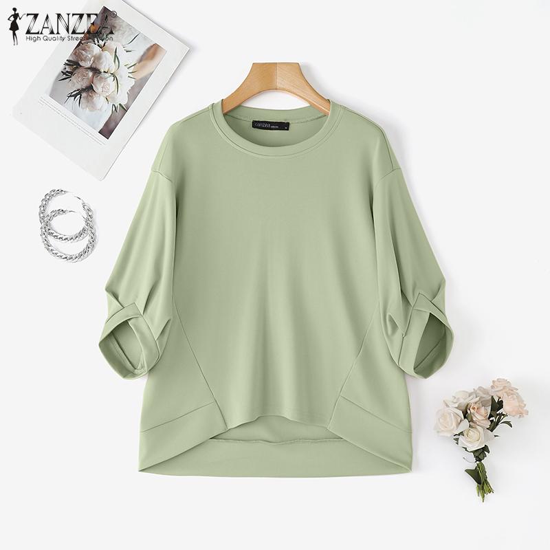 ZANZEA Women Casual Round Neck Solid Color Loose 3/4 Sleeve T-Shirts
