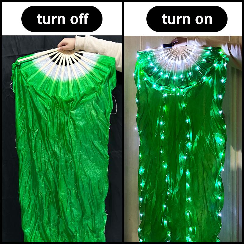 1.5M LED Dance Fan Belly Dance Ballet Fan Women Dance Party Stage Show Props LED Long Silk Fans Glowing Silk Cloth Hand Held Fan