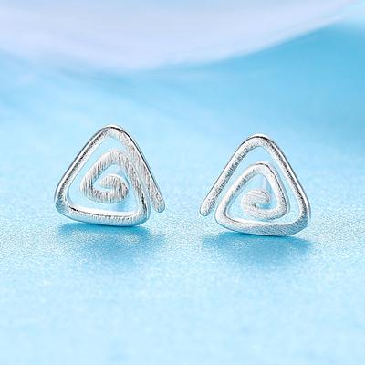 Triangle Spiral Stud Earrings Women's Hollow Plain Surface Brushed Small Whirlpool Round Ear Jewelry Korean Version Niche Design Accessories