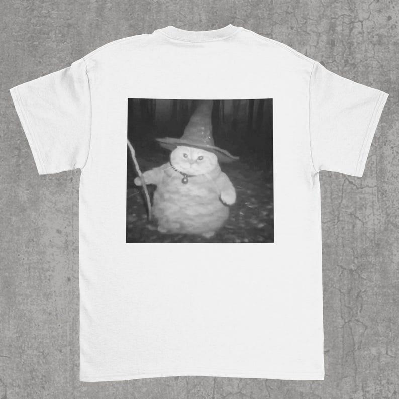 Fat Cat Wizard Shirt in The Forest Fat Cat Wizard Picture Funny Cat Meme Shirt TikTok Meme Shirt Funny Cat Print T-shirt Stupid S