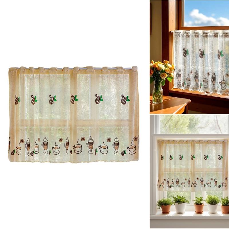 Short Curtain Polyester Cafe Curtain Window Covering Privacy Sun Protection For Kitchen Coffee Shop Easy Installation