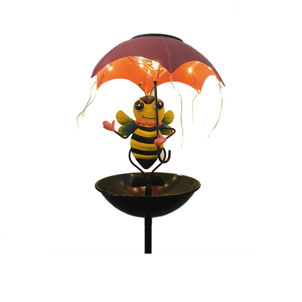 Wrought Iron Bee, Umbrella Bird Feeder, Outdoor Patio Garden, Solar LED Animal Umbrella Light With Bird Feeder