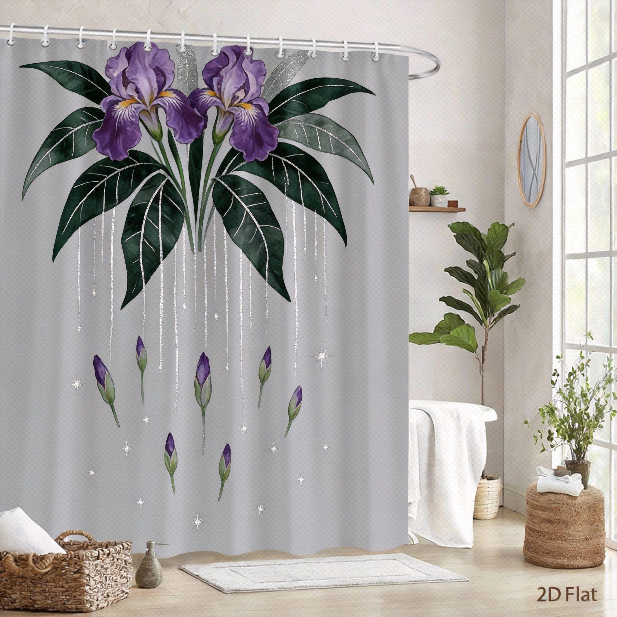 

Plant Shower Curtain Red Poinsettia And Holly Fruit On White Background, Festive Bathroom Decoration, Including 12 Hooks W60H190(CM)-1 Pcs