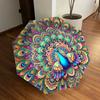 Colorful Peacock Feather Mandala Automatic Opening Folding Umbrella - Portable 3-Fold Design with Iron Frame, Perfect for Outdoor Use, Festi