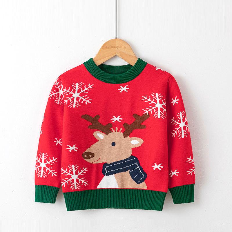 New Christmas Reindeer Sweaters for Children, Autumn and Winter Knitted Sweaters for Boys, Girls and Babies