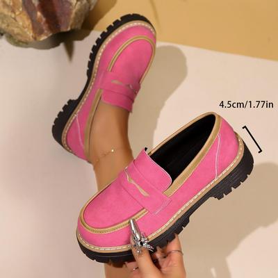 2025 New Plus Size Women's Chunky Heel Suede Loafers - Spring/Autumn Casual British Retro Style