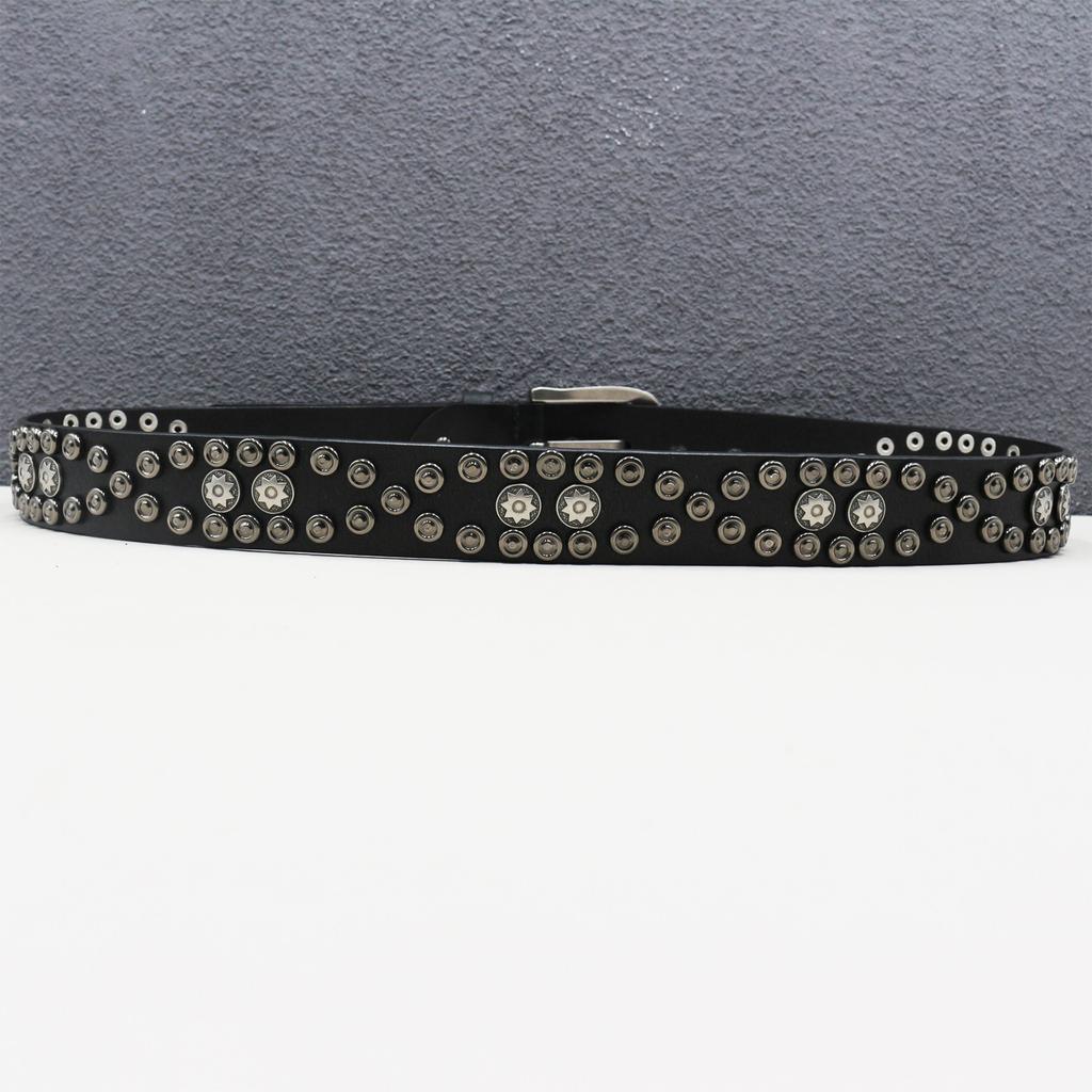 Belt Western Rivet Belt Genuine Leather Star Hollow Gothic Heavy Industry American Belt