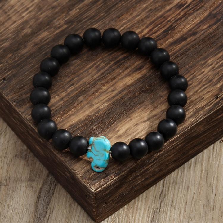 8MM Round Gemstones Bracelet With Turquoise Accent And Elephant Charm Perfect For Adding A Natural Touch To Outfits