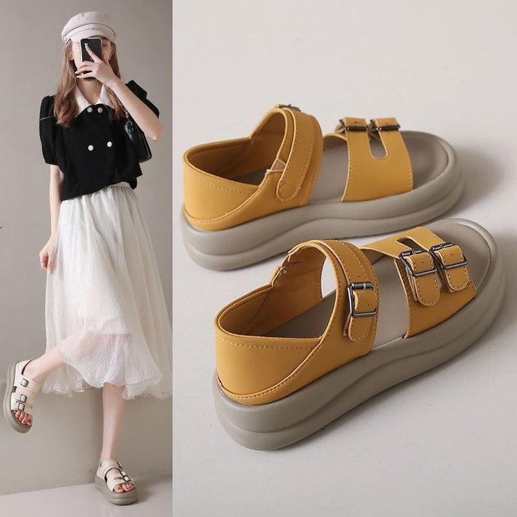 Casual sports muffin platform sandals new summer wear Korean feet wide fat beach Roman shoes
