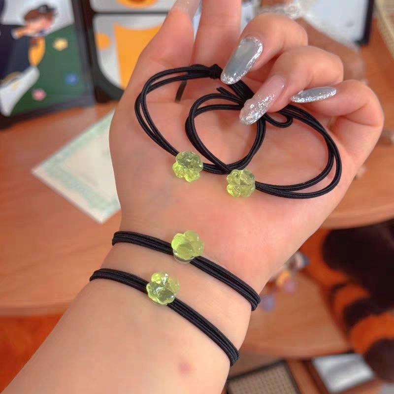 Mori Girl Four-Leaf Clover Hair Tie - Sweet Flower Ponytail Ornament & Versatile Fairy Accessory.