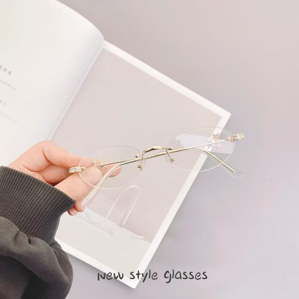 Korean Fashion Women'S Sunglasses Oval Shape Rimless Anti-Glare Sun Glasses Women Rhinestone Decoration Female Sunglass