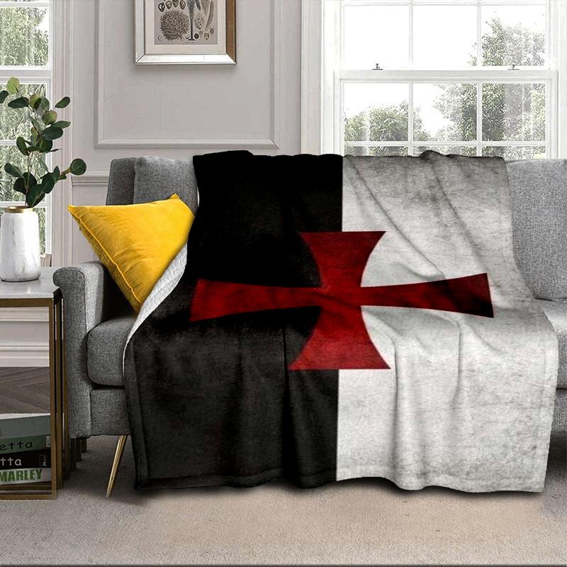 Knights Templar Symbol Blanket Flannel Blanket for Bed, Sofa, Camping, Hiking, Picnic Essentials, Gift for Family Fan Gifts