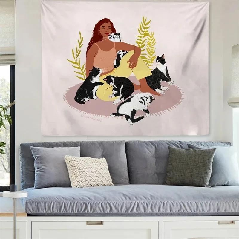 

Домашний гобелен с изображением кота из мультфильма, украшение для офиса, гостиной, настенный гобелен для дома 100x75cm