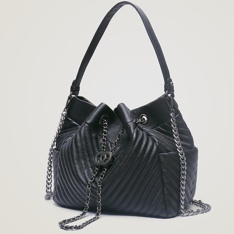 Bolsa feminina de couro bovino com padrão V, de primeira camada, em lote reto, versátil, de couro, grande capacidade, portátil, de ombro, para mulheres