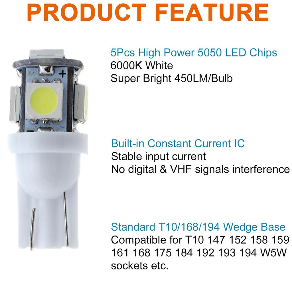 GLOFE T10 194 168 Dash Instrument 6000K White LED Light