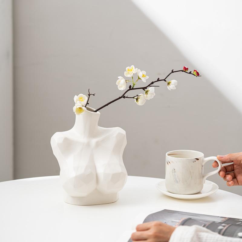 Kreative Weiße Menschliche Körpergeometrie Europäischer Und Amerikanischer Stil Kleine Mund Keramikvase Dekoration Hausornament Blumenarrangement Gerät