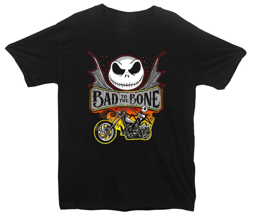Bad To The Bone Halloween Printed T-Shirt (Nightmare Before Christmas Inspired)