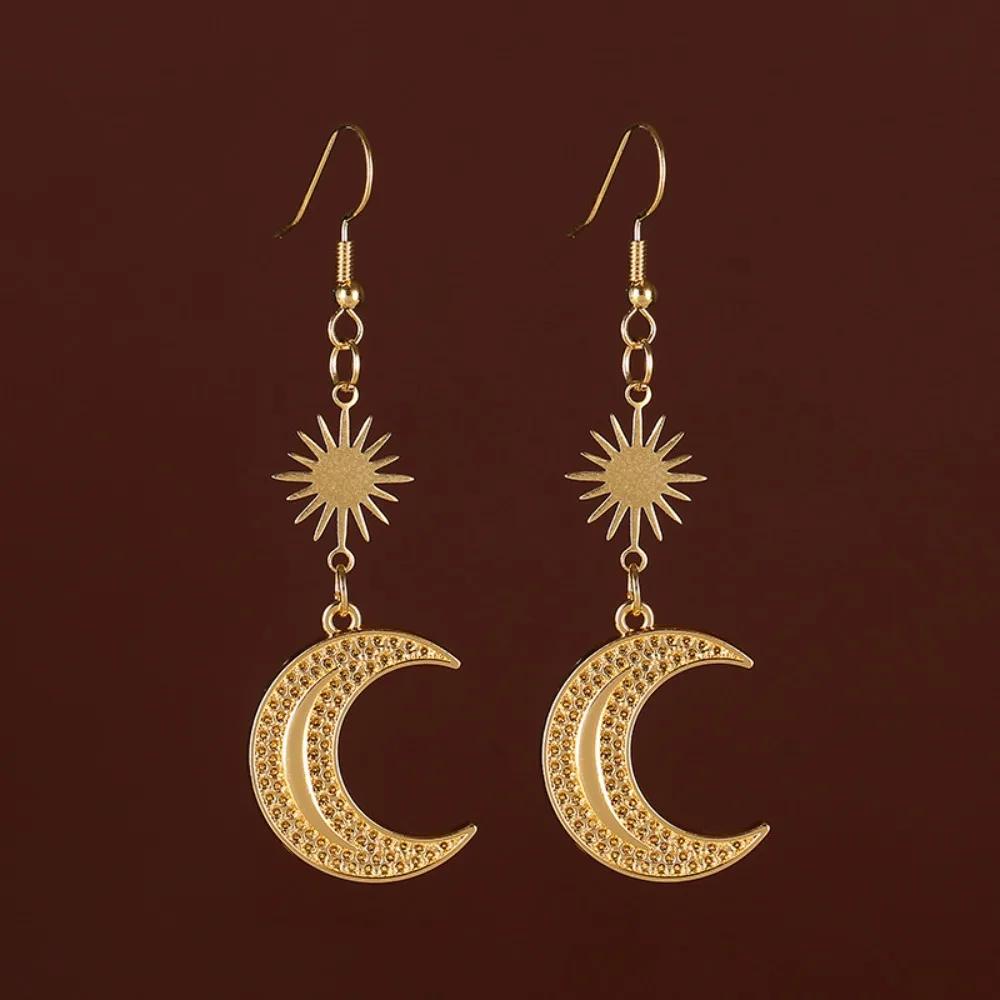 New Arrival Hippie Tribe Bohemia Gold Color Sun Crescent Moon Dangle Earrings for Women Infidels Witch Jewelry Accessories Gifts