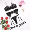 European Sexy Lingerie Set with Metal Chain, Black Lace, See-Through Design, Erotic Cool Spicy Style.