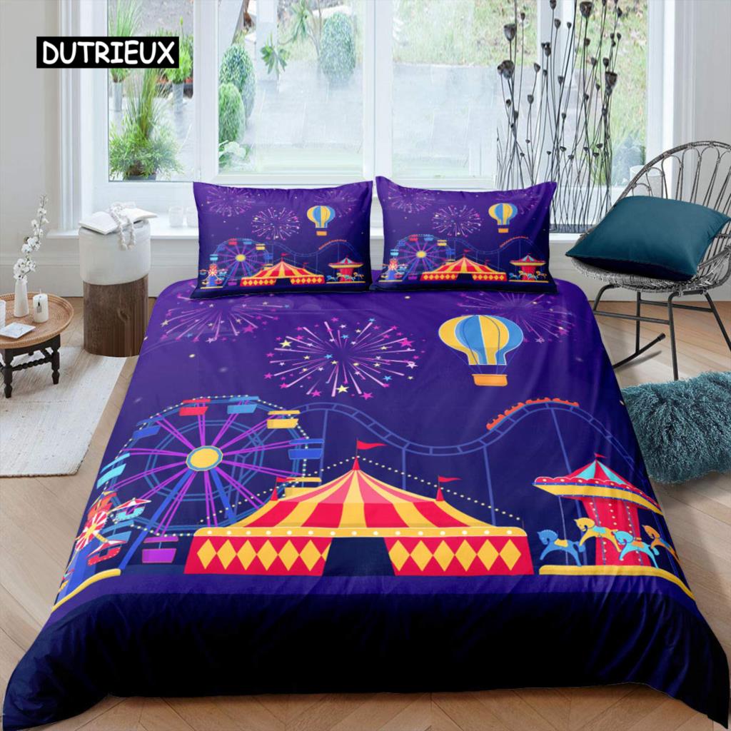 Amusement Park Duvet Cover Set Polyester Ferris Wheel Ball Bedding Set Girl Cartoon Fairy Tale Queen Size 2/3pcs Comforter Cover