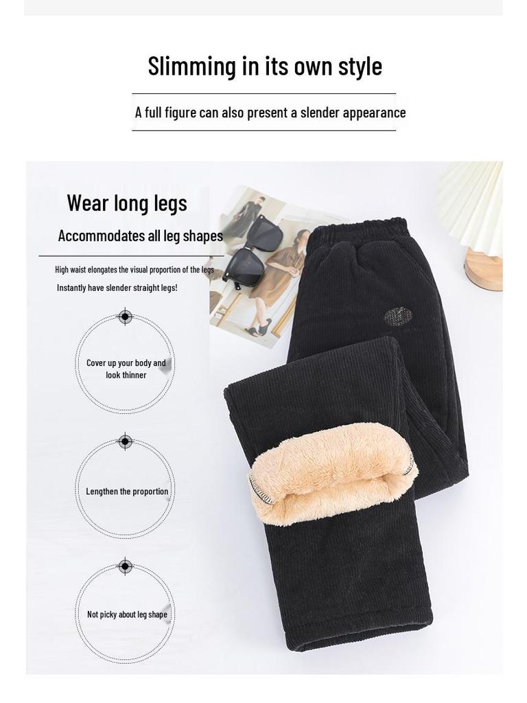 Plus Size Winter Velvet Pants for Middle-Aged Women - Warm, Loose, Casual Fit