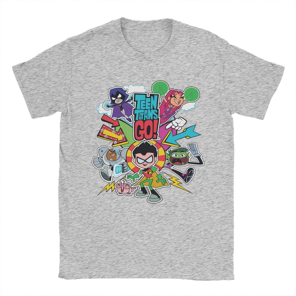Luźna koszulka z grafiką Teen Titans Go i Zespołu Strzał Męska Bawełniana Krótki Rękaw Okrągły Dekolt Letnie Topy